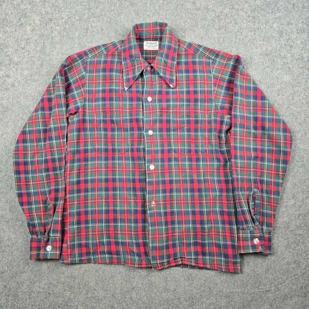 Vintage Selkirk Shirt Mens Small Red 70s 80s Button Up Plaid Woven‎ Flannel USA
